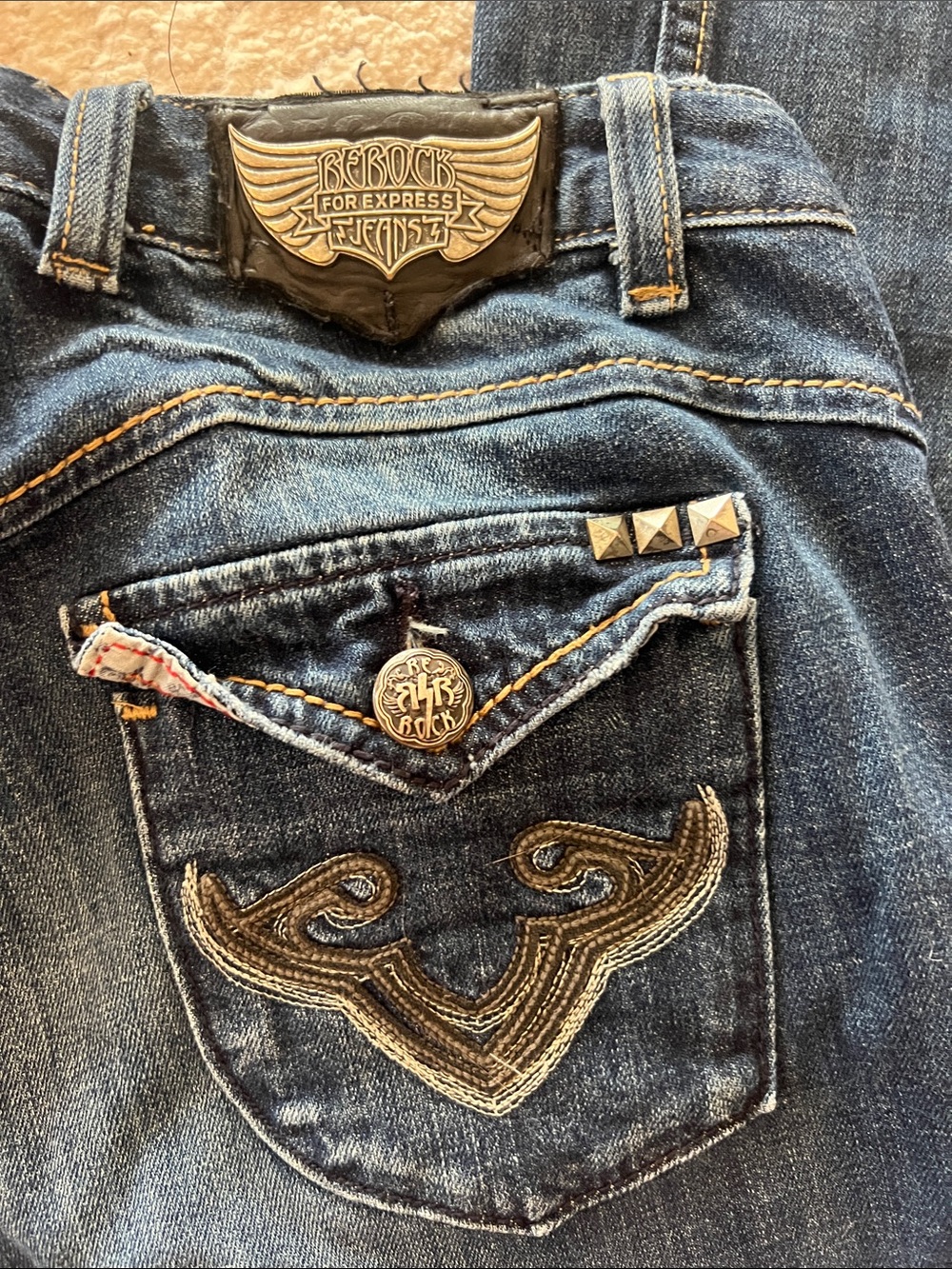 Women’s denim rerock express jeans studded biker rocker sz 4 small